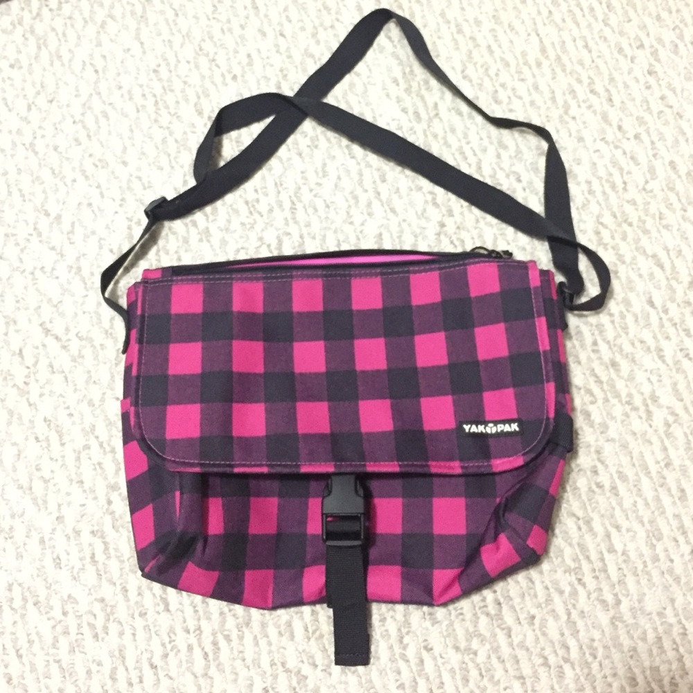 Yak Pak Pink and Black Plaid Crossbody Satchel